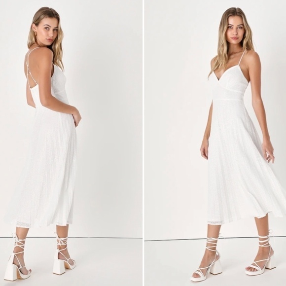 LULU's Bridal Shower Reception Sequins White Wedding Midi Dress NWT - Picture 3 of 3